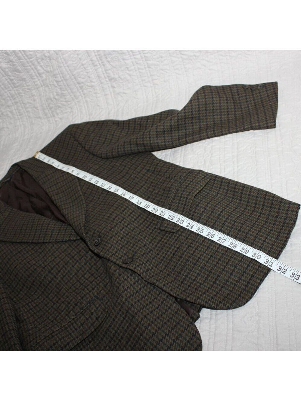 Burberrys Mens Vintage Sport Coat Wool Green Navy Houndstooth see measurements - Picture 9 of 14